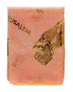 Womans Head Scarf  Gold Jerusalem Images with Dove, Lion & Psalm Verse  Peach