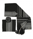 Gabrieli Handwoven Samuel Black Wool Tallit Set White Stripes