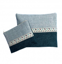 Ronit Gur Woven Fabric Tallit and Tefillin Bag, Two-Tone Blue with Leaf Design