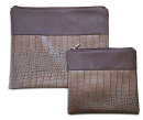 Faux Leather Tallit and Tefillin Bag Set, Chocolate Brown - Crocodile Design