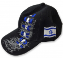 Black Cotton Baseball Cap - Embroidered Israel and Decorative Flag Design