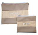 Tallit and Tefillin Bag Set, Faux Leather in Two-Tone Taupe - Crocodile Design