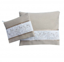 Ronit Gur Tallit and Tefillin Bag Set, Embroidered Jerusalem Design - Beige