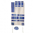 Yair Emanuel Silk Tallit with Embroidered Silk Appliques and Blue stripes
