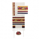 Yair Emanuel Cotton Tallit Set with Applique - Colorful Flowers