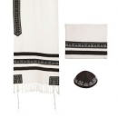 Yair Emanuel 3-Piece Tallit Set with Embroidered Decorative Stripes - Black