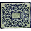 Yair Emanuel Tallit and Tefillin Bag Full Embroidery, Flowers - Silver on Blue