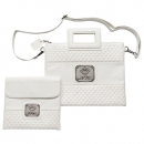 Faux Leather Tallit and Tefillin Bag Set, Shoulder Strap and Crown Motif - White