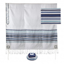 Yair Emanuel Cotton Tallit Set - Blue Stripes and Jerusalem Atarah Neckpiece
