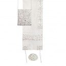 Yair Emanuel Embroidered Silver Polysilk TalliSack Tallit Set - Flowers