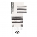 Yair Emanuel Hand Embroidered Silk-Cotton Tallit Set, Classic Black Stripes