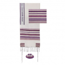 Yair Emanuel Hand Embroidered Silk-Cotton Tallit Set - Purple Stripes