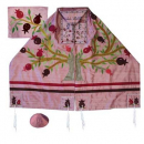 Yair Emanuel Embroidered Raw Silk Tallit Set - Tree of Life Pomegranate Tree