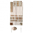 Yair Emanuel  Silk Tallit Set with Embroidered Silk Appliques and Gold stripes