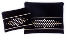 Ronit Gur Embroidered Dark Blue Velvet Tallit and Tefillin Bags - Gold Diamonds