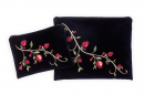 Ronit Gur Navy Velvet Tallit Bag Set, Embroidered Pomegranates - Shades of Red