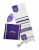 Ateret Acrylic Tallit Set, Menorah Motif and Bible Words  Purple and Gold Stripes