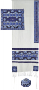 Yair Emanuel Embroidered Silk and Cotton Tallit Set, Stars of David - Blue