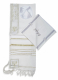 Ateret+Acrylic+Tallit+Set%2C+Menorah+Motif+and+Bible+Words+%96+White+and+Gold+Stripes