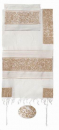 Yair Emanuel Hand Embroidered Cotton Tallit Set, Flowers & Matriarchs - Gold