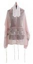 Ronit Gur Tallit Prayer Shawl Set, Sheer Pink with Flowers - Organza