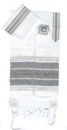 Gabrieli Handwoven White Silk Tallit Set - Black and Silver Stripes