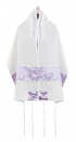 Ronit Gur Tallit Prayer Shawl Set, Lilac Swirl Design on Off-White - Viscose