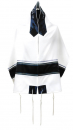 Ronit Gur Off-White Viscose Tallit Set, Black and Gray Stripes - With Bag & Kippah