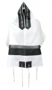 Ronit Gur White Tallit Set With Black and Gray Stripes