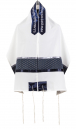 Ronit Gur Tallit Set with Silver Diamond Pattern on Blue Stripes