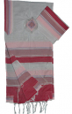 Gabrieli Handwoven White Silk Tallit Set - Shades of Pink and White Stripes