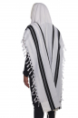 Traditional Turkish Wool Tallit Non Slip Prayer Shawl with Lining - Black Stripes