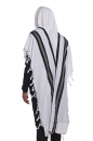 Turkish Style Wool Tallit Non Slip Prayer Shawl with Lining - Black Stripes