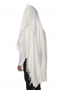 Yishtabach Praise Wool Tallit Non Slip Prayer Shawl - Pure White