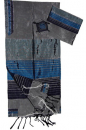 Gabrieli Handwoven Gray Silk Tallit Set - Shades of Blue Stripes