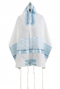 Ronit Gur Pastel Blue Floral Design Tallit Prayer Shawl Set with Bag and Kippah