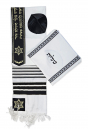 Ateret Acrylic Tallit Set, Black and Gold Stripes, Star of David Motif