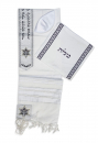 Ateret Acrylic Tallit Set, White Stripes and Silver Neckband, Star of David Motif