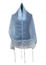 Ronit Gur Organza Tallit Prayer Shawl Set With Decorative Floral Panel - Blue