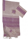 Gabrieli Handwoven White Silk Tallit Set  - Fuchsia Design