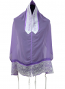 Ronit Gur Organza Tallit Prayer Shawl Set With Decorative Floral Panel - Purple